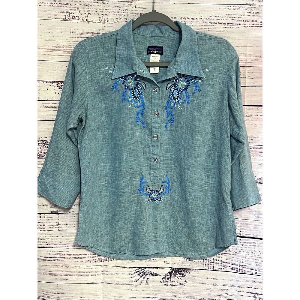 Patagonia Hemp Blend Embroidered Pullover Shirt Sage M